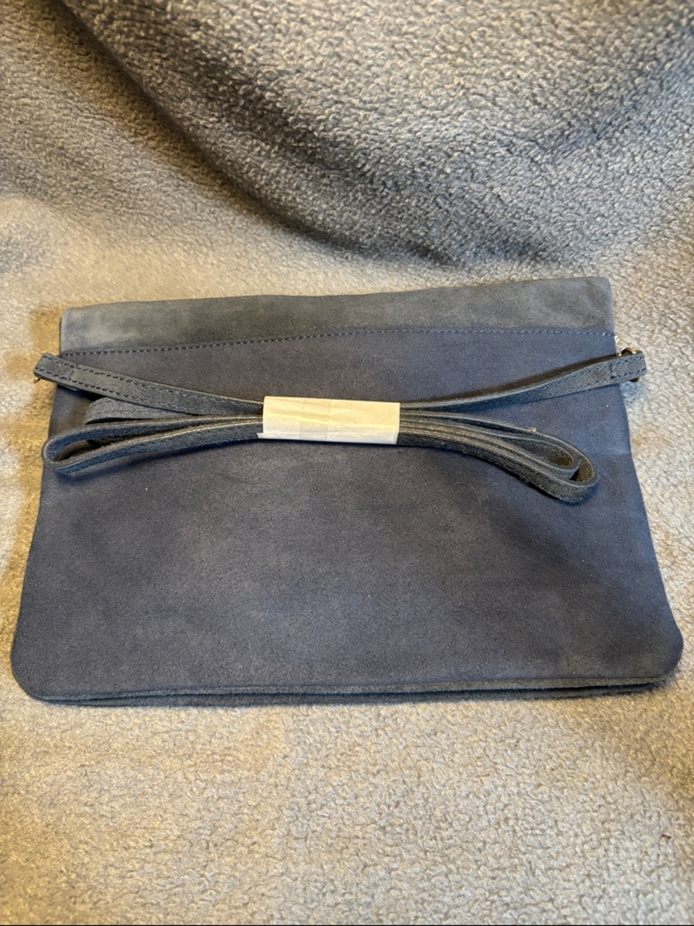 Woman Within Navy Suede Fold-Over Crossbody Clutch with Strap